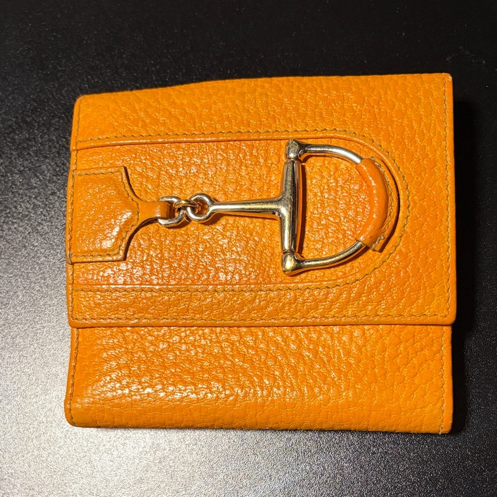 Gucci Orange Leather Wallet with Gold Detail